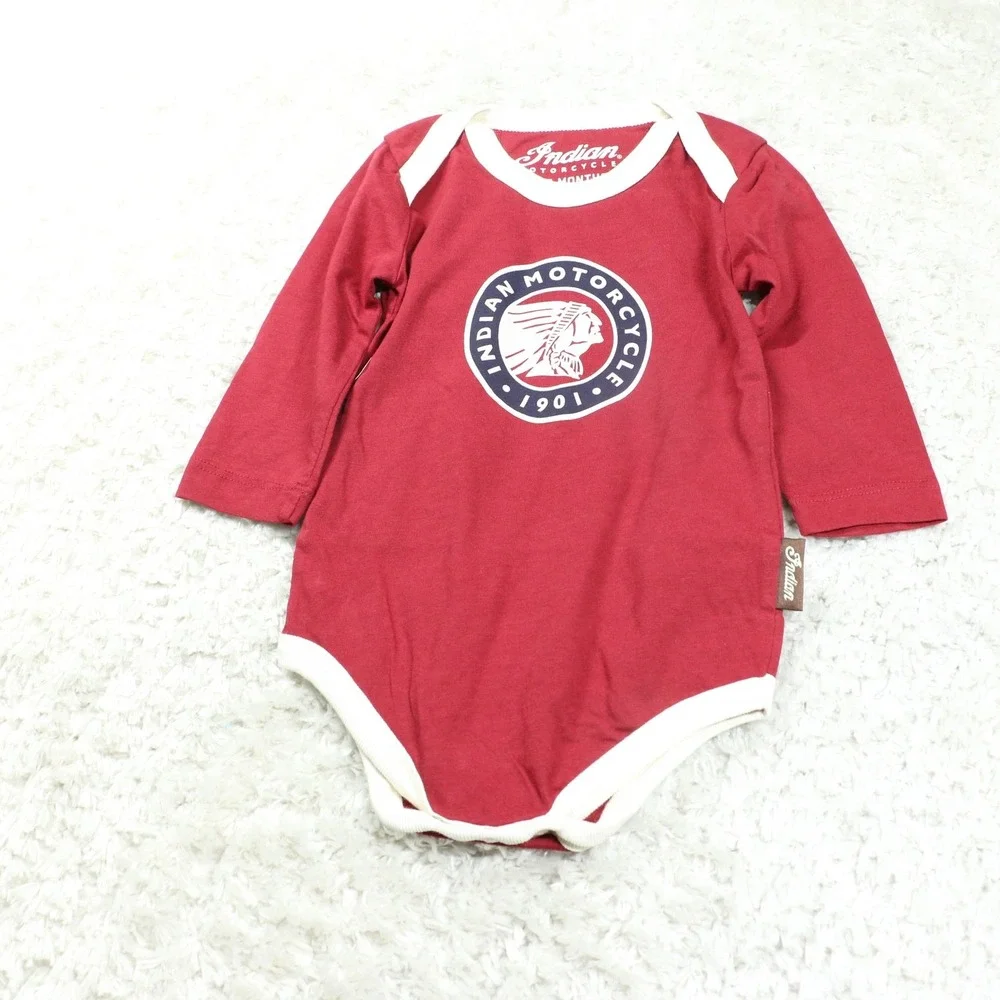 Indian Motorcycle Baby Bodysuit 3-Pack 6-12 Months Long Sleeve Cotton Romper Set